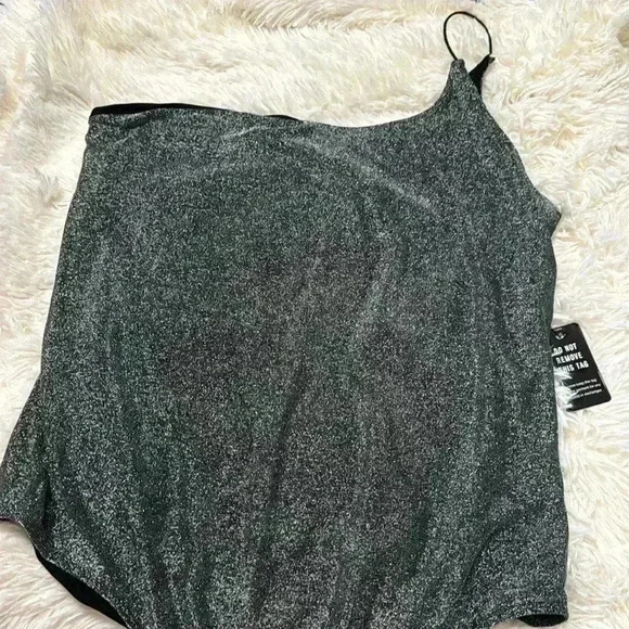 Express Sparkly One Shoulder Thong Bodysuit - Picture 5 of 6